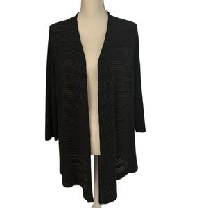 Eileen Fischer Silk Blend Open Front 3/4 Sleeve Textured Cardigan Sz Lg